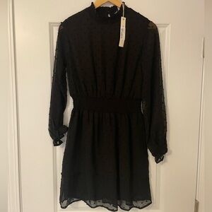 NWT Vici for She + Sky Black Swiss Dot Textured Mini Dress